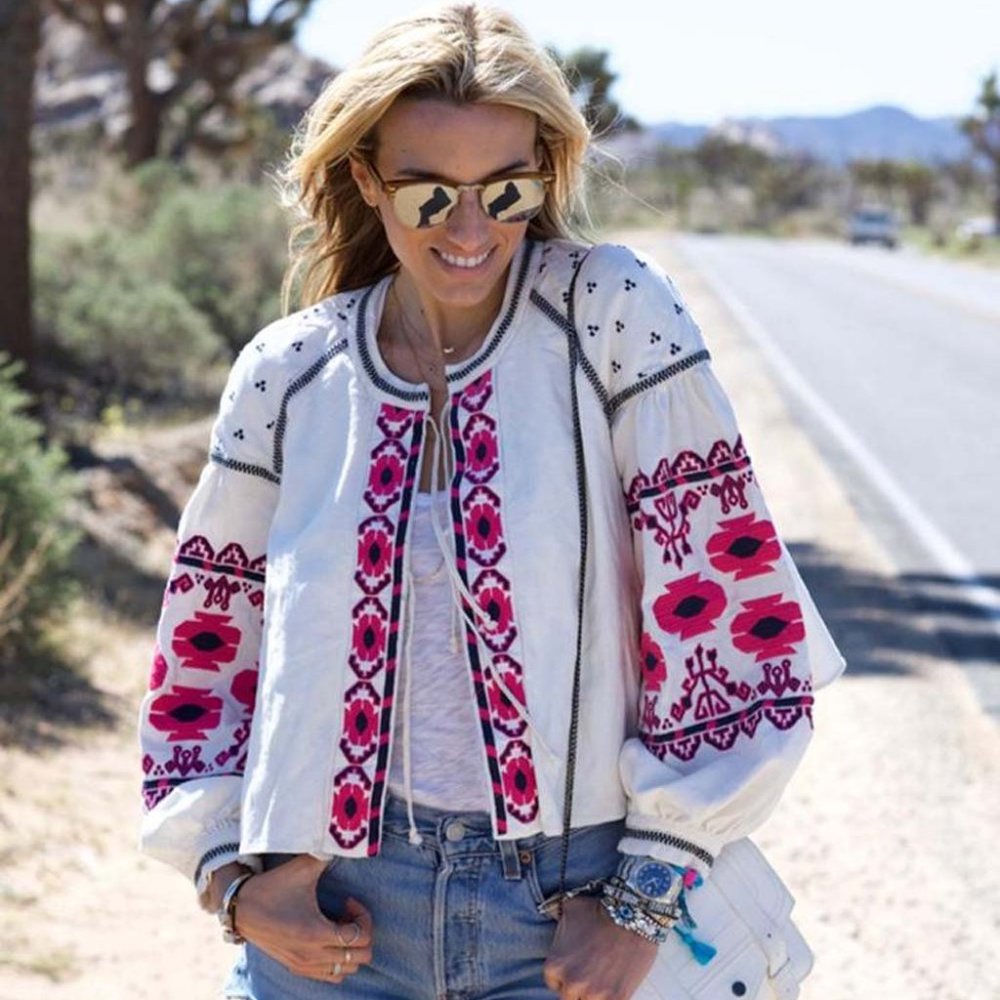 New Boho Embroidered White Top Blouse Jacket